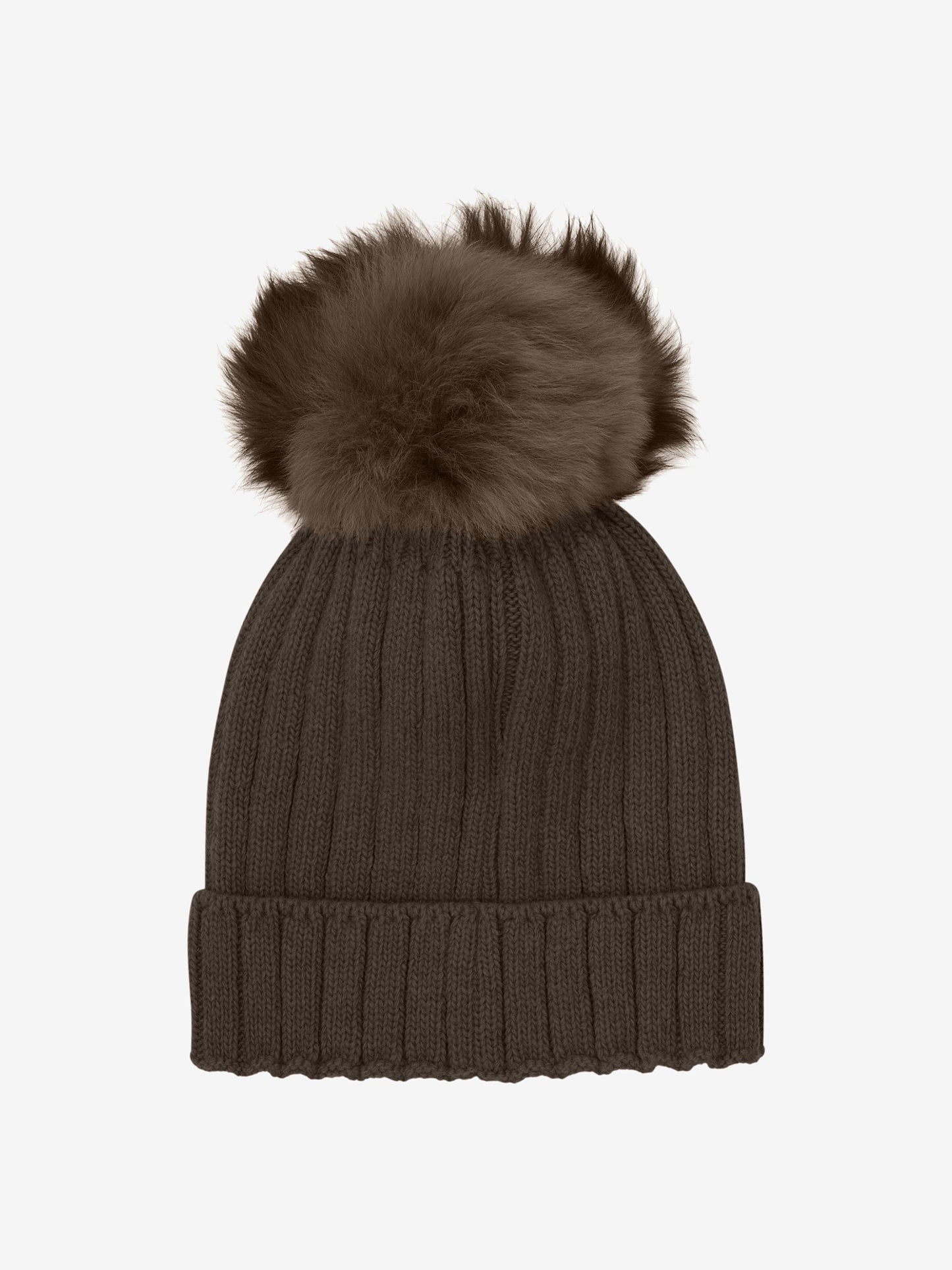 Alpaca pompom muts - Dark Brown Melange
