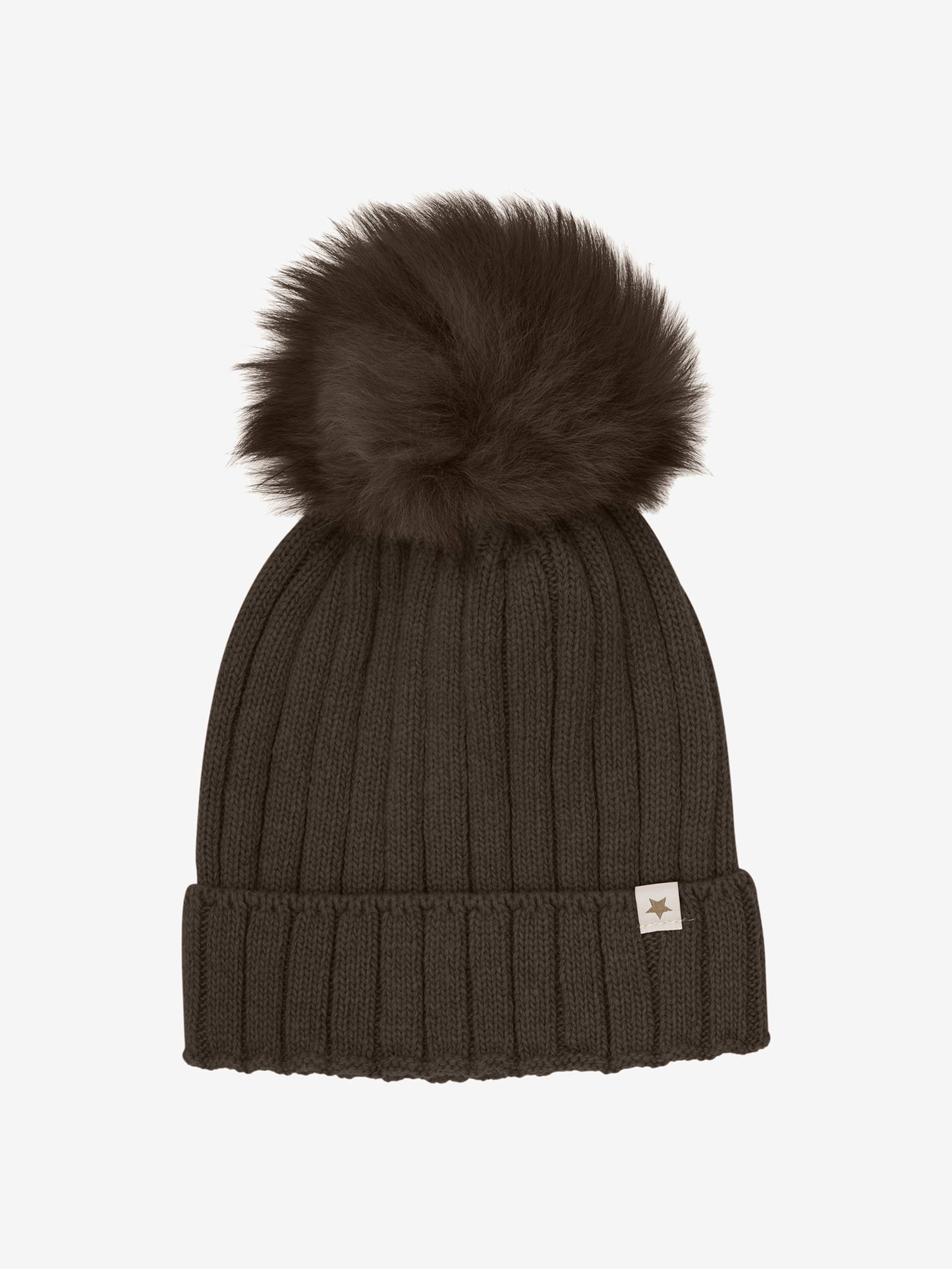 Alpaca pompom muts - Dark Brown Melange