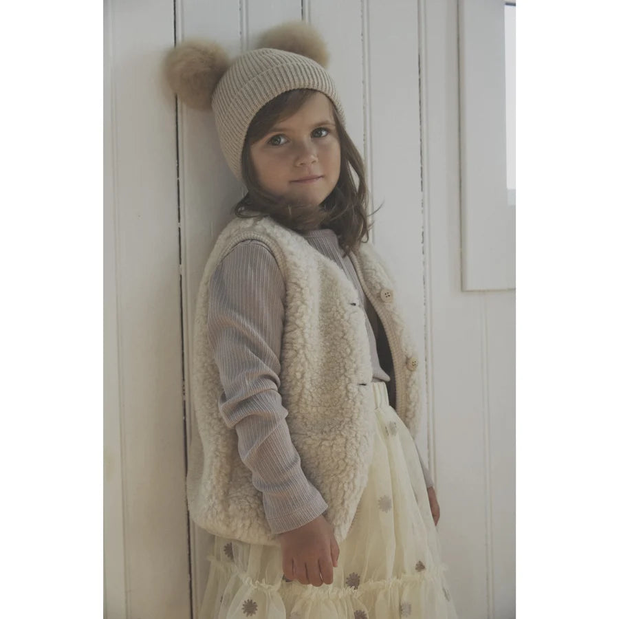 Wollen teddy gilet – Cement